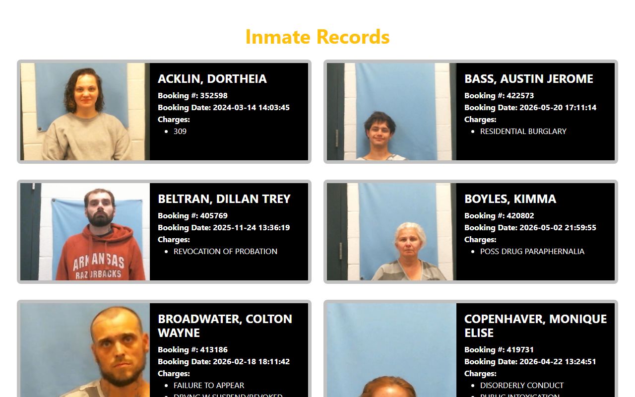 Lawrence County Sheriff's Office and Detention Center inmate roster cards