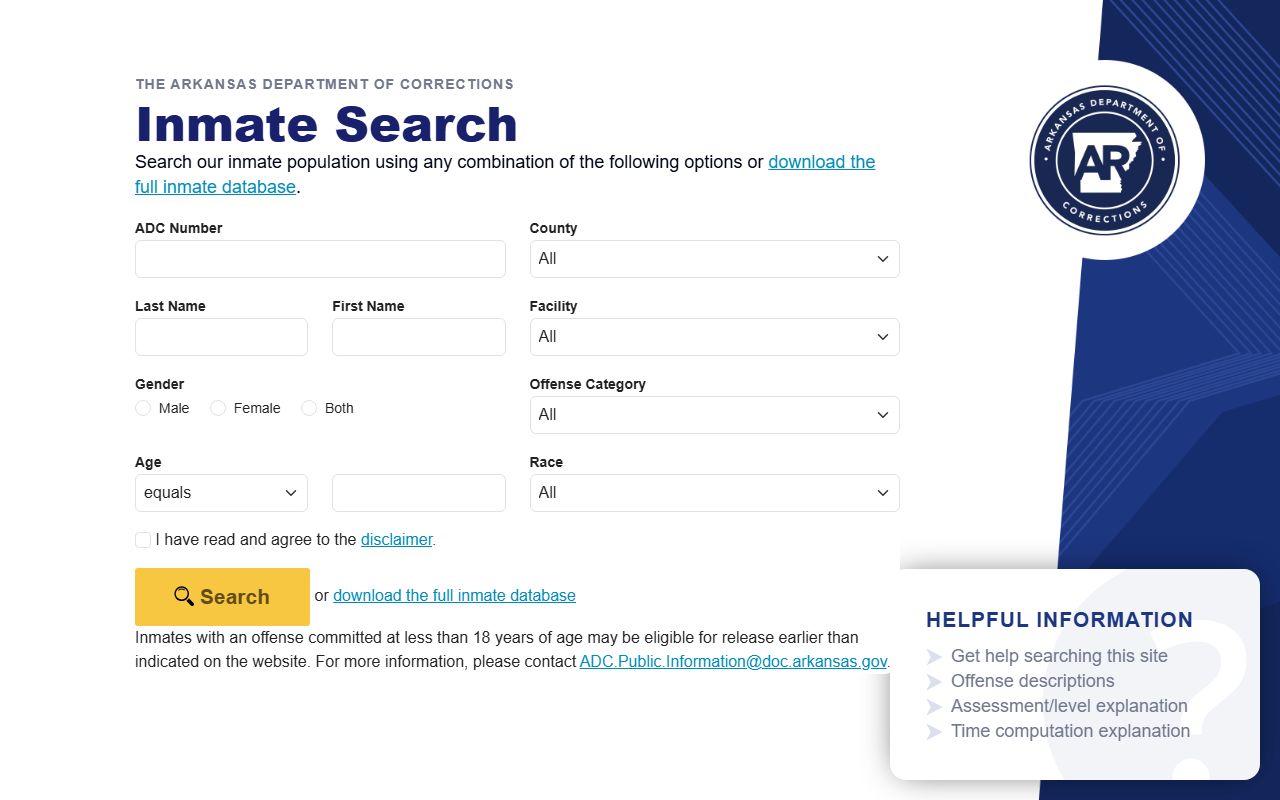 Arkansas DOC inmate search for Lawrence County sentenced custody lookup